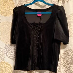 NWT Betsey Johnson TORRID Black Velvet Puff Sleeve Corset Top